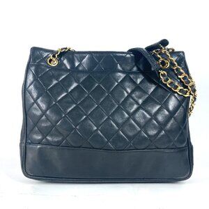 CHANEL Vintage Black Lambskin Leather Coco Mark Shoulder Bag